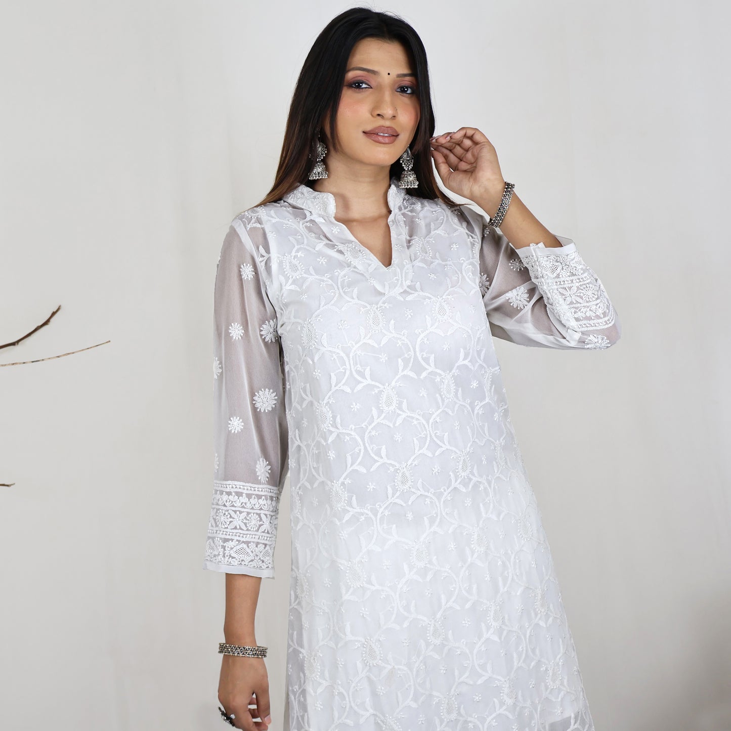 SUPRIYA Georgette All-Over Chikankari Hand Embroidered Jaal Kurta Suit Set