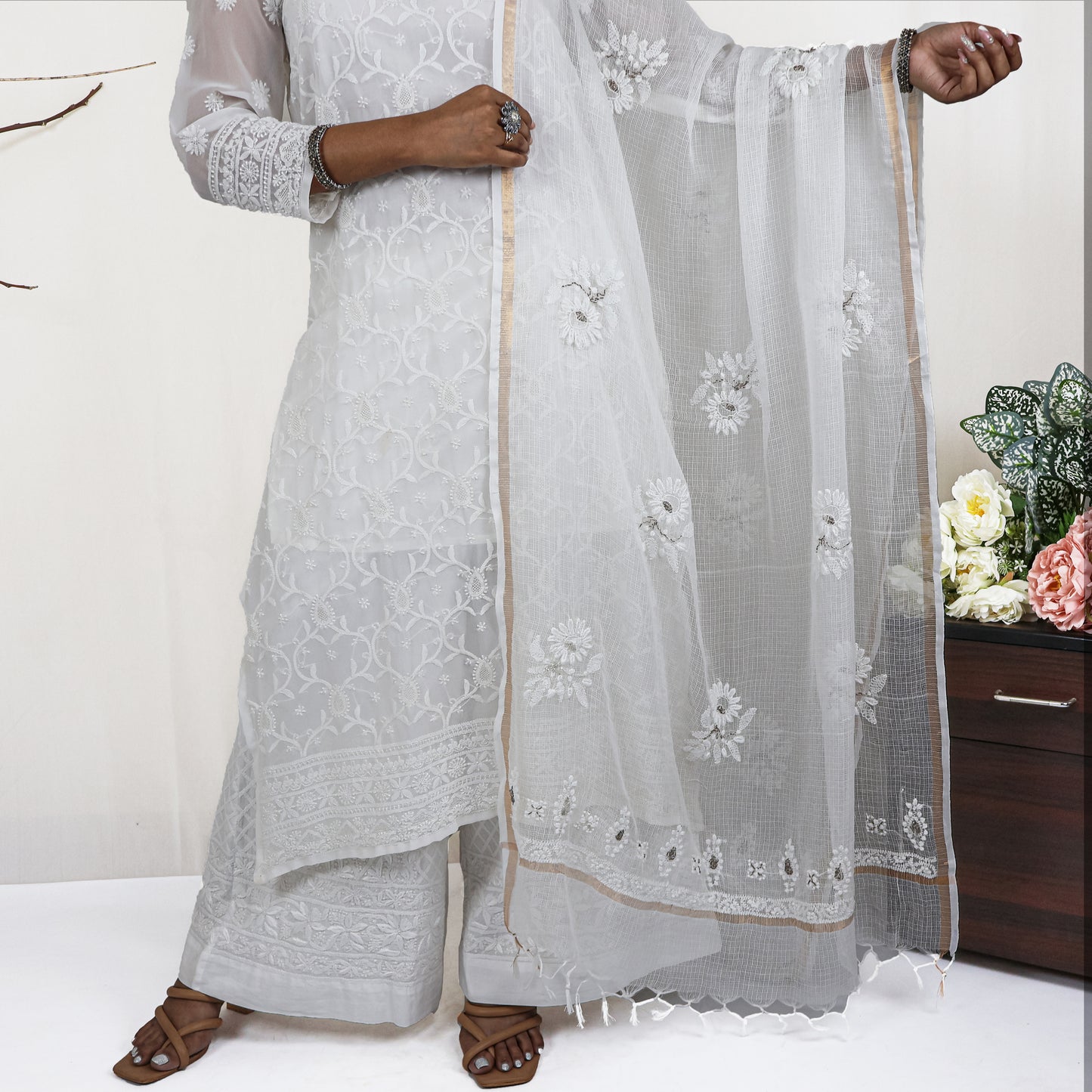 SUPRIYA Georgette All-Over Chikankari Hand Embroidered Jaal Kurta Suit Set