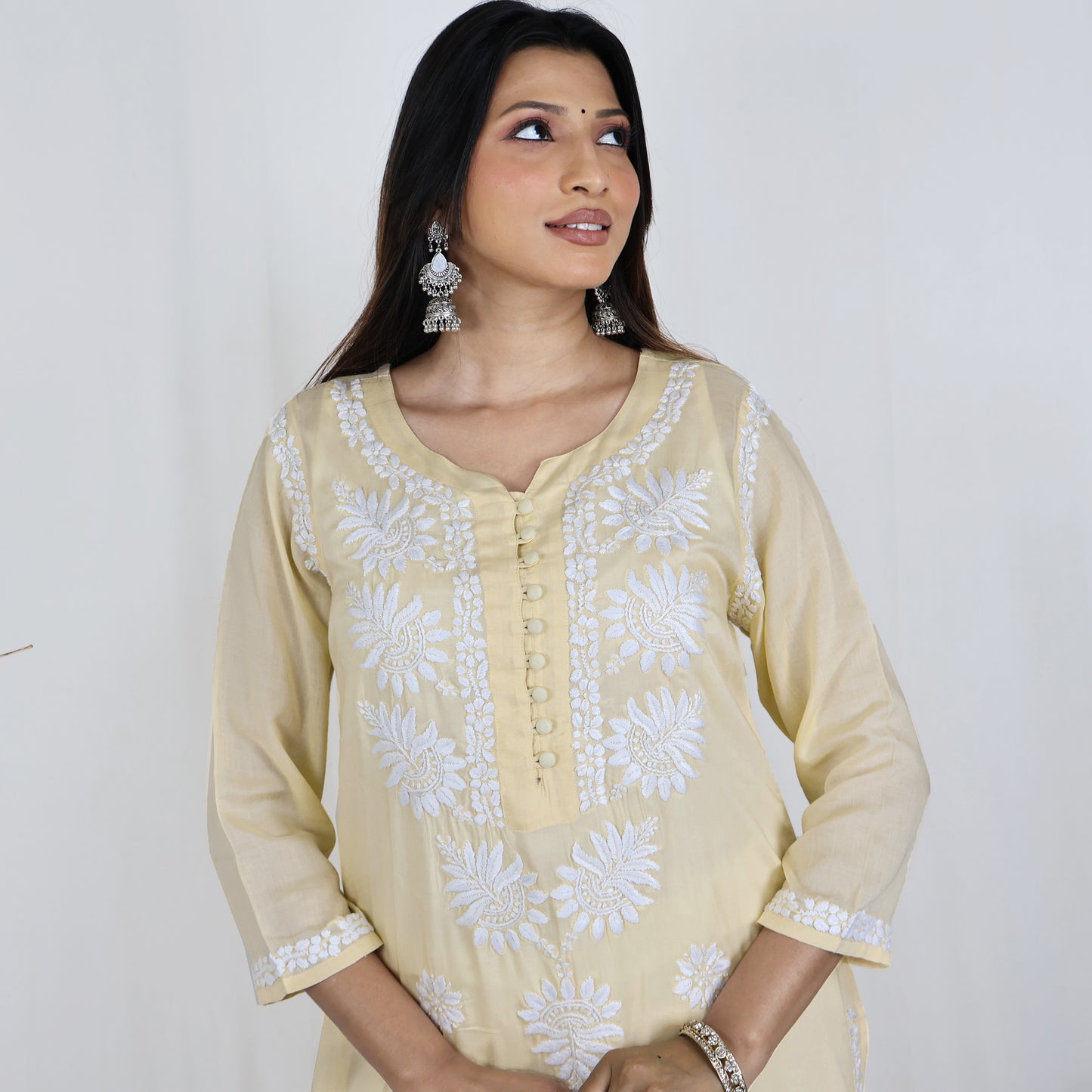 KAAVYA Modal Round Neck, Hand Embroidered  Kurta, Regular and Plus Sizes