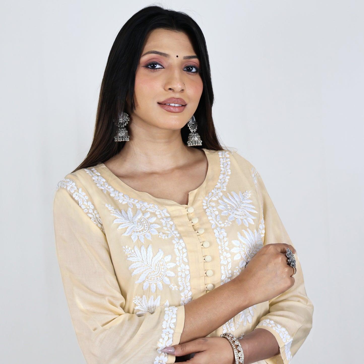 KAAVYA Modal Round Neck, Hand Embroidered  Kurta, Regular and Plus Sizes