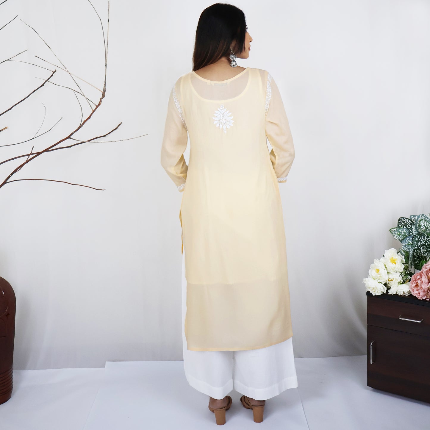 KAAVYA Modal Round Neck, Hand Embroidered  Kurta, Regular and Plus Sizes