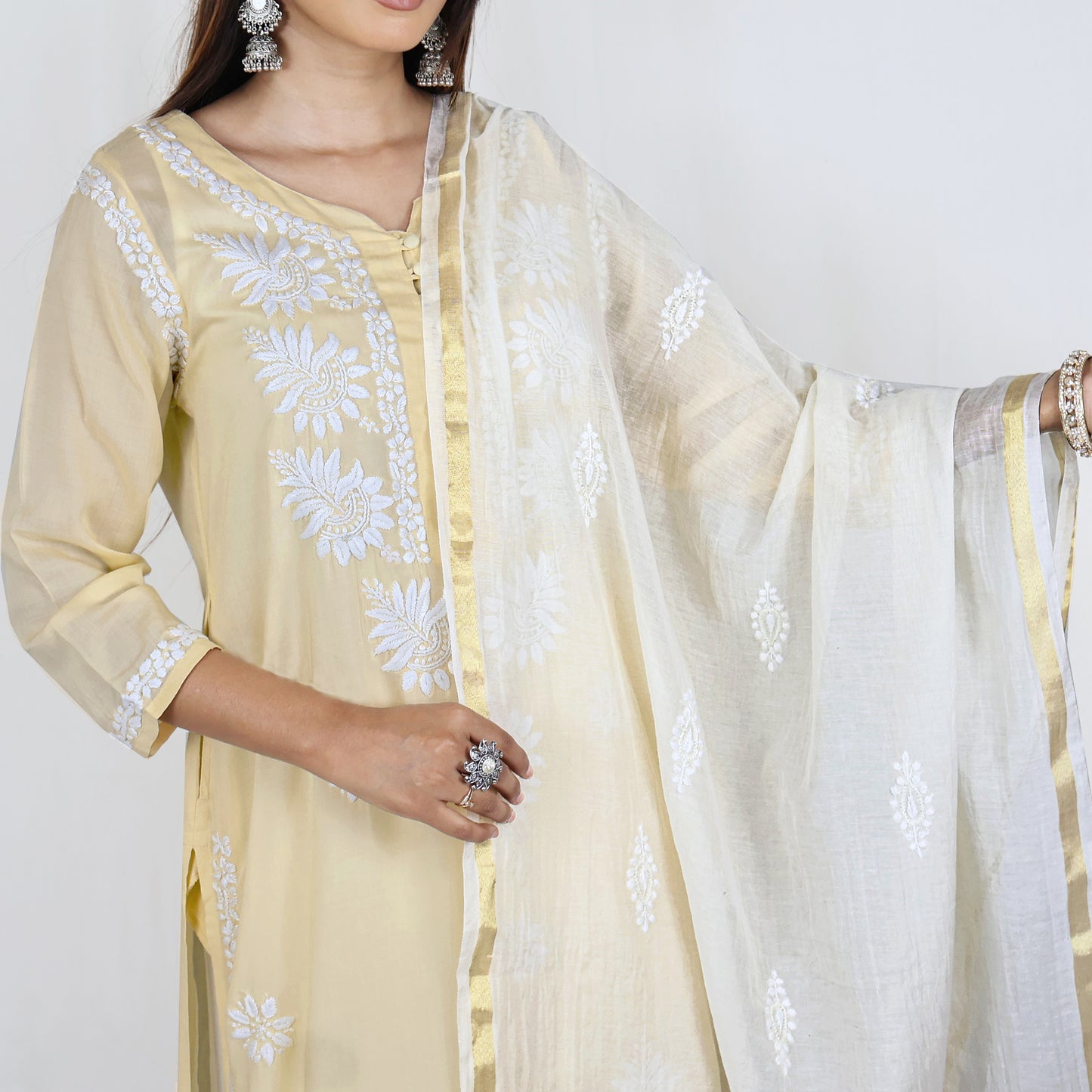 KAAVYA Modal Round Neck, Hand Embroidered  Kurta, Regular and Plus Sizes