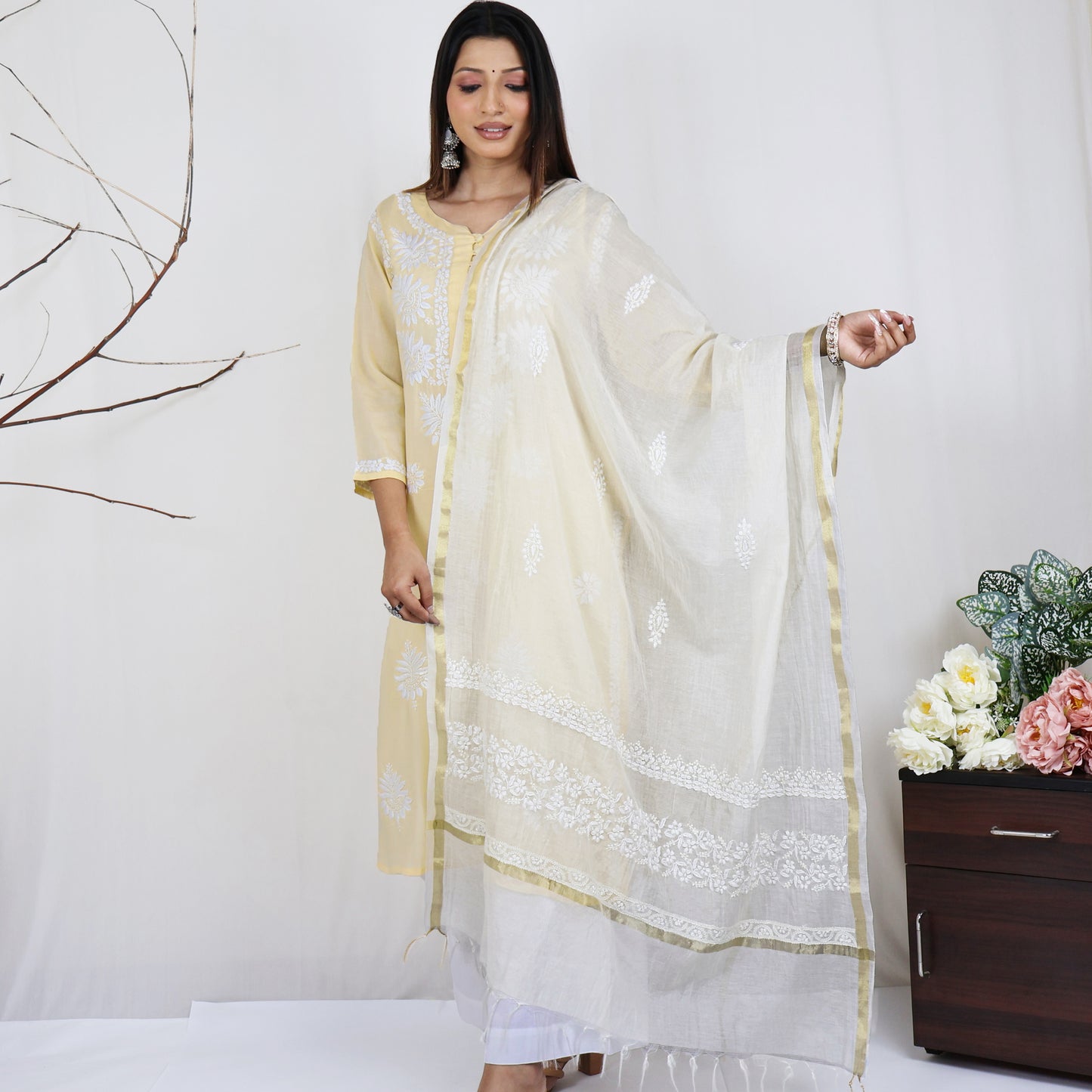 KAAVYA Modal Round Neck, Hand Embroidered  Kurta, Regular and Plus Sizes