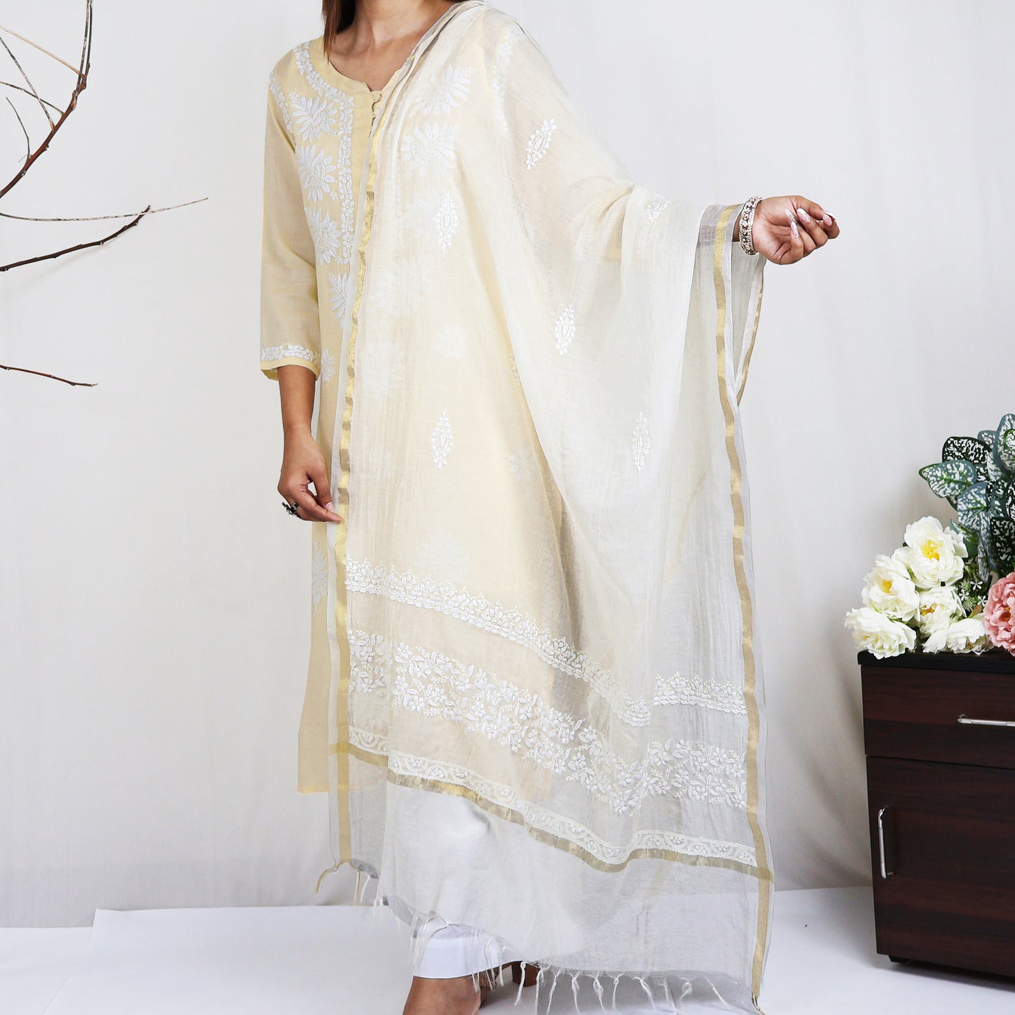 KAAVYA Modal Round Neck, Hand Embroidered  Kurta, Regular and Plus Sizes