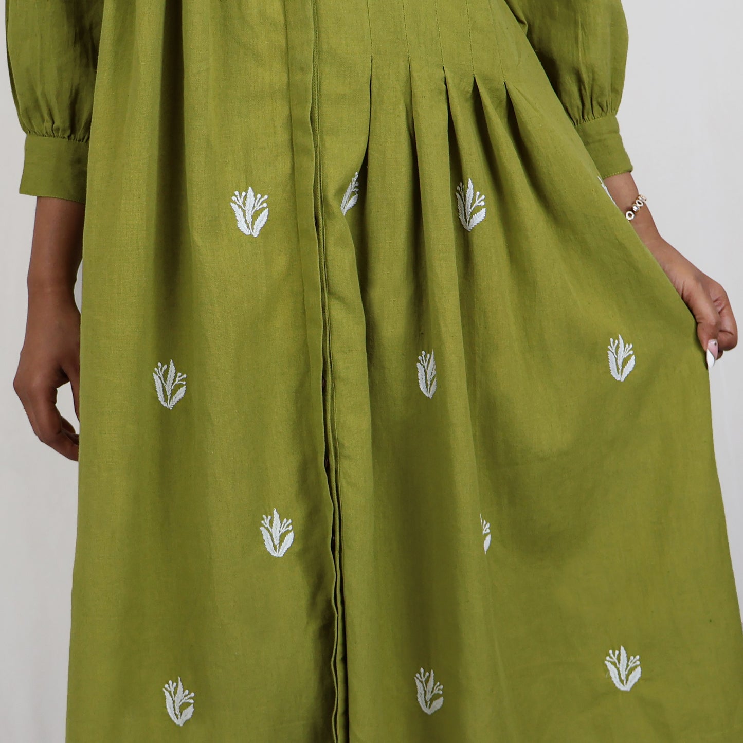 LEKHA Cotton-Linen Hand Embroidered, Shirt Dress Kurta