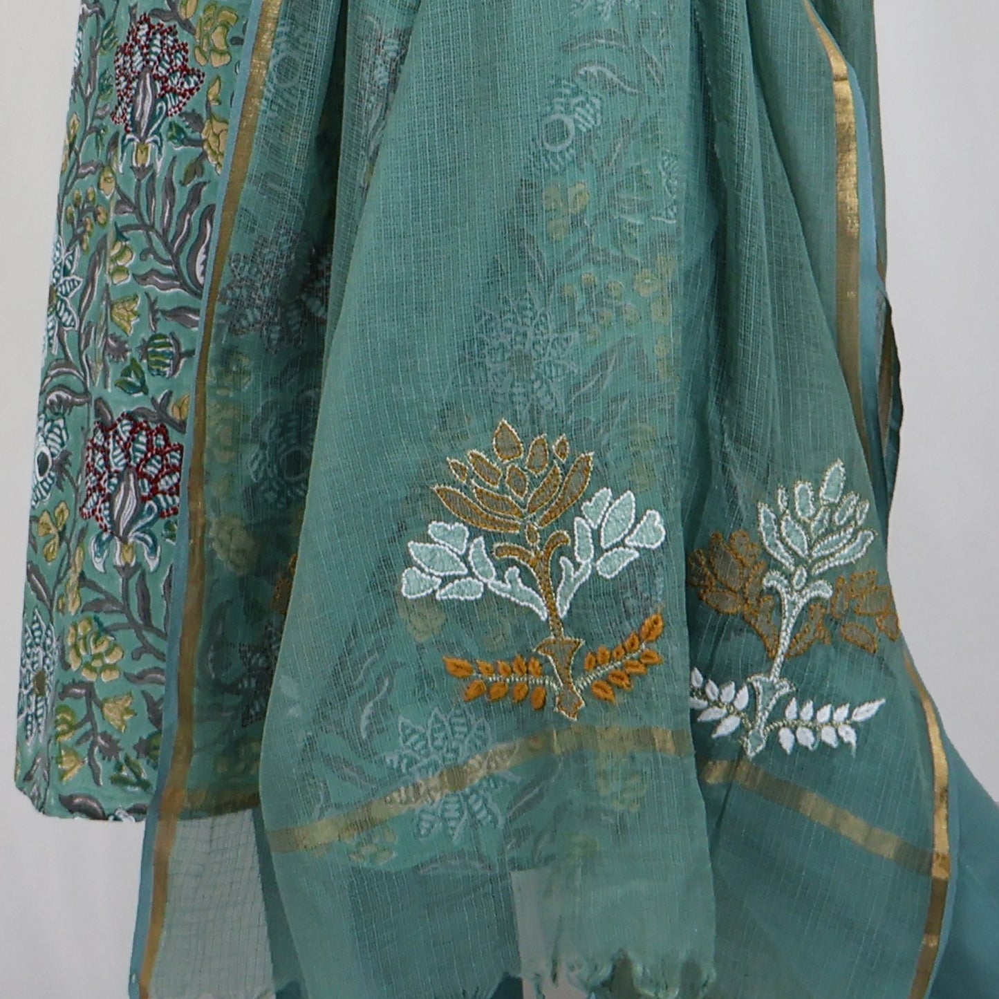 SATYA Pure Cotton, Jaipuri Block Print, Hand Embroidery Kurta with Chitra Pant