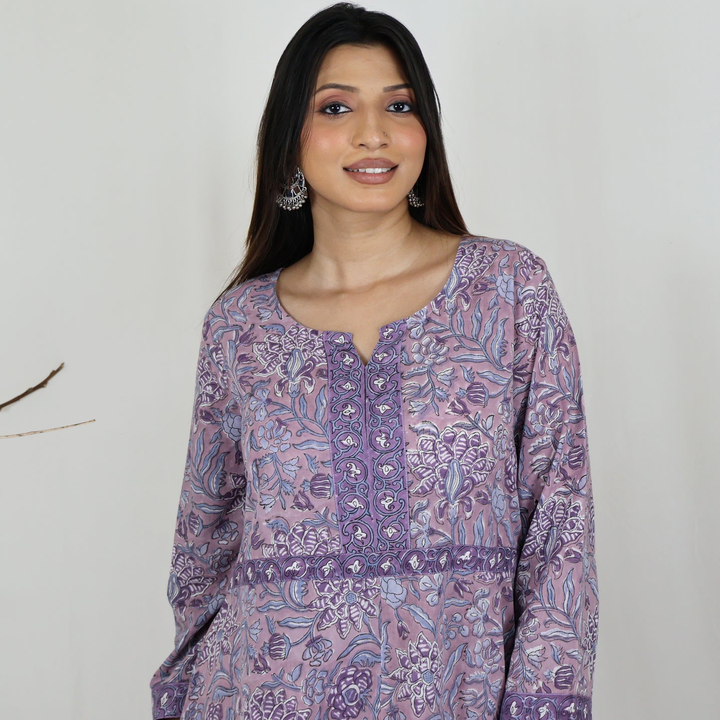 KAAYA Cotton, Jaipuri Block Print with Hand Embroidered Kurta Dress and Pant