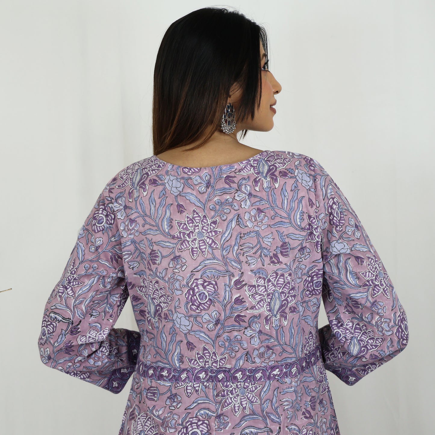 KAAYA Cotton, Jaipuri Block Print with Hand Embroidered Kurta Dress and Pant