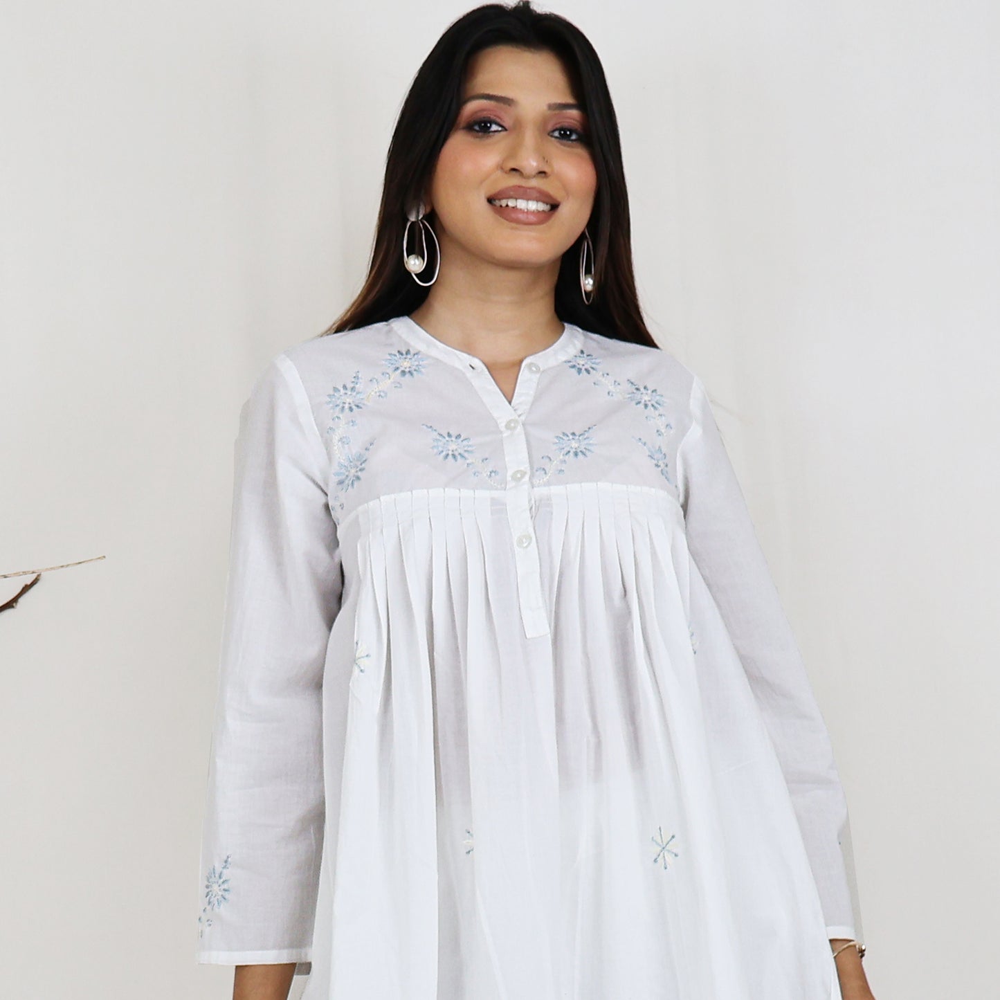 NIMI Pure Cotton Mulmul Hand Embroidered Kurti Top with Camisole