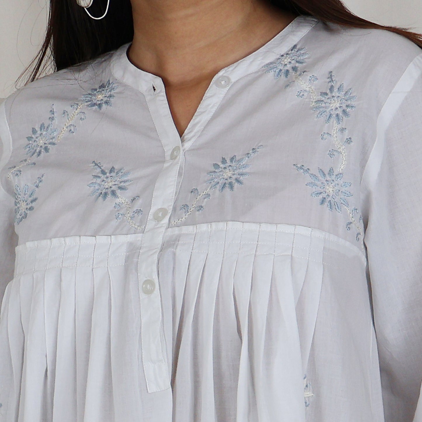 NIMI Pure Cotton Mulmul Hand Embroidered Kurti Top with Camisole