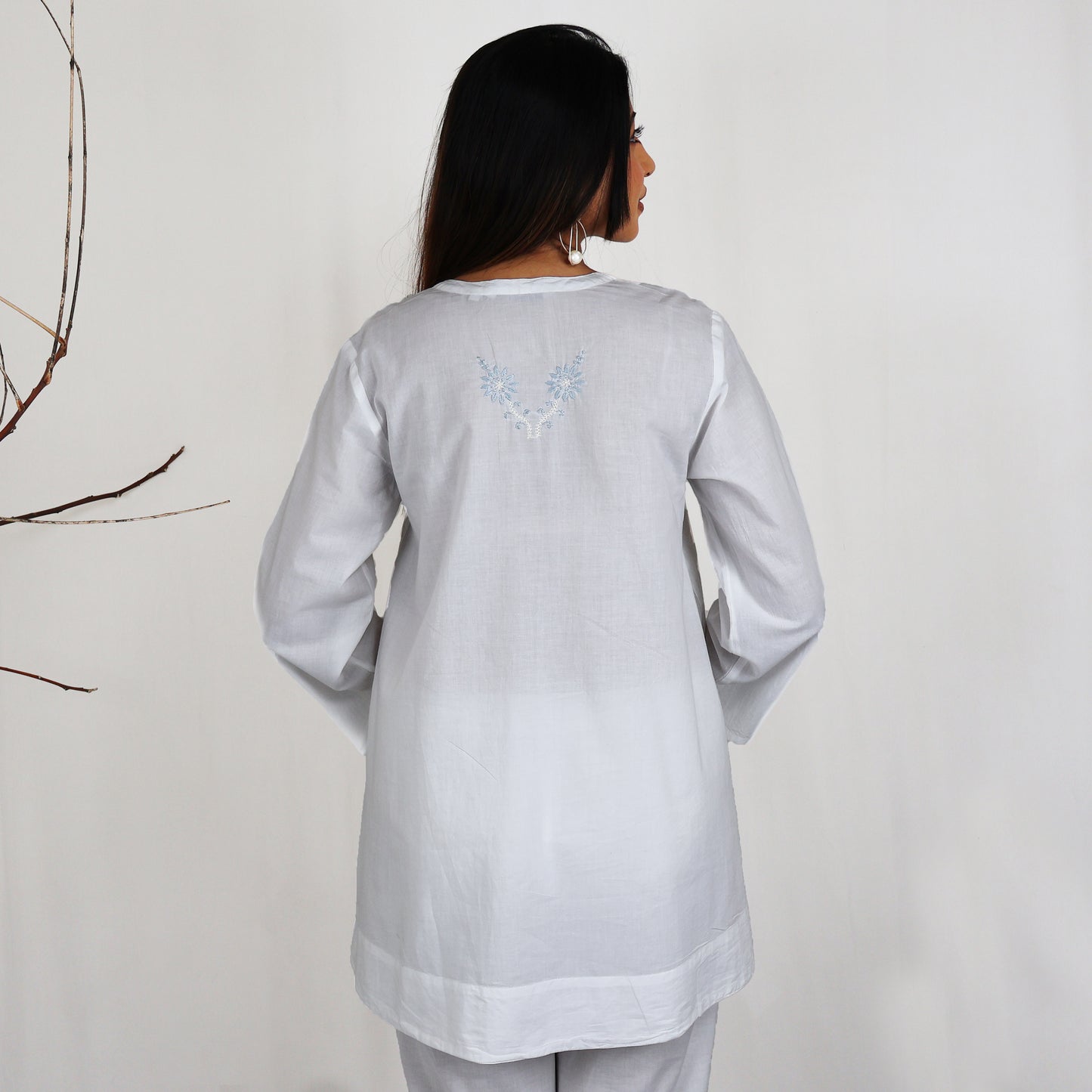 NIMI Pure Cotton Mulmul Hand Embroidered Kurti Top with Camisole