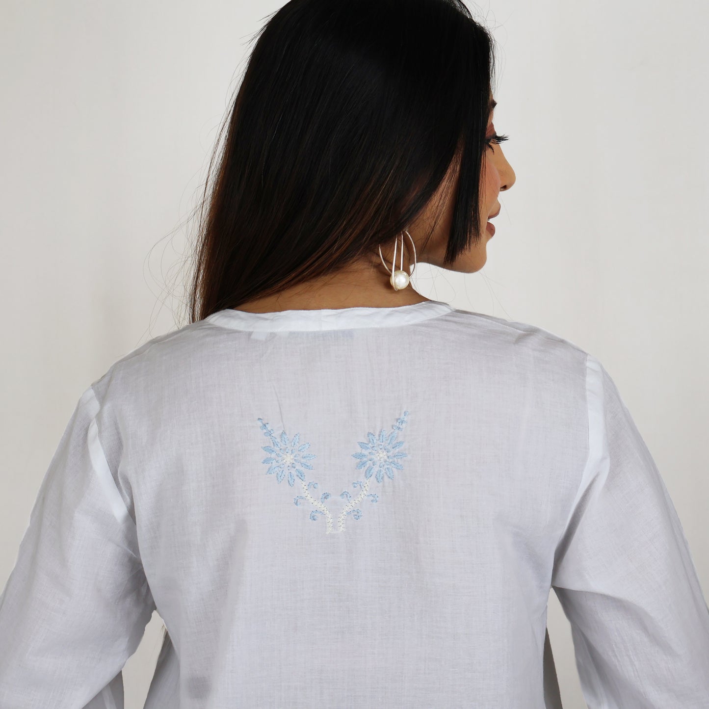 NIMI Pure Cotton Mulmul Hand Embroidered Kurti Top with Camisole