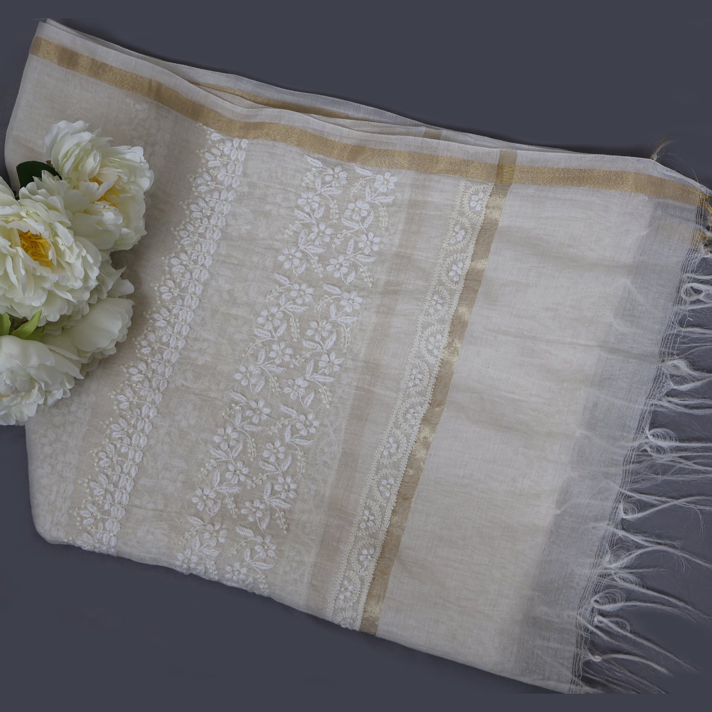 Chanderi Dupatta Hand Embroidery/ Chikankari