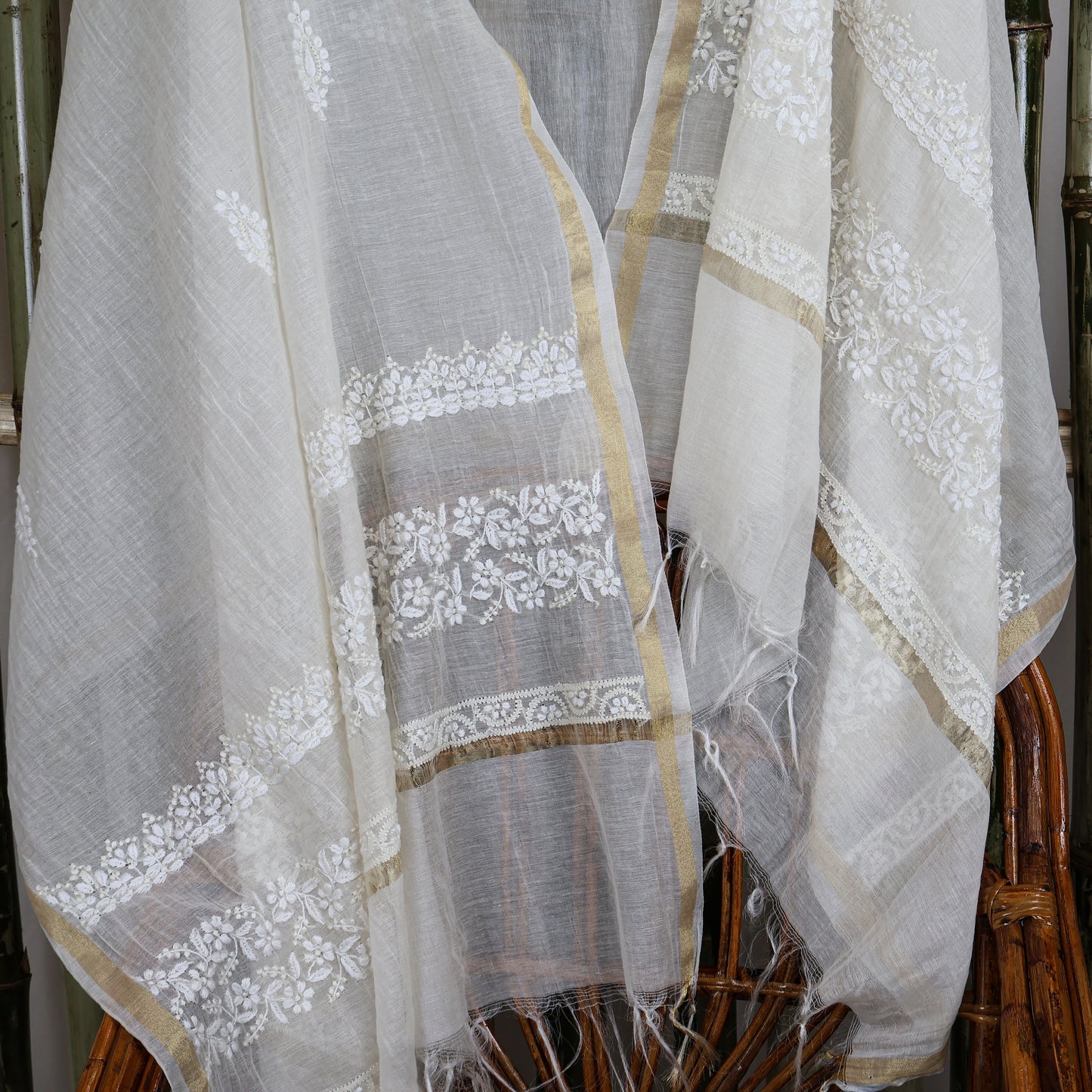 Chanderi Dupatta Hand Embroidery/ Chikankari