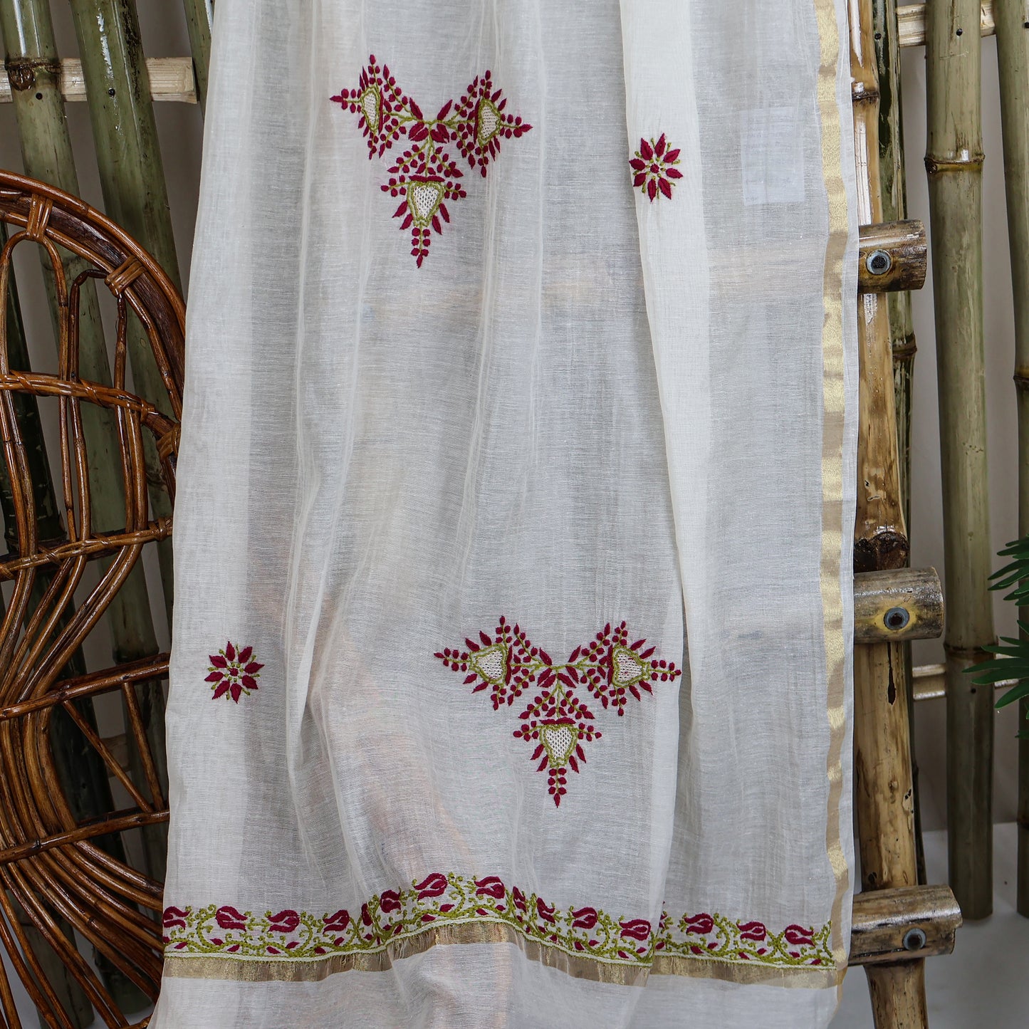 Chanderi Dupatta Hand Embroidery/ Chikankari with Jaali work