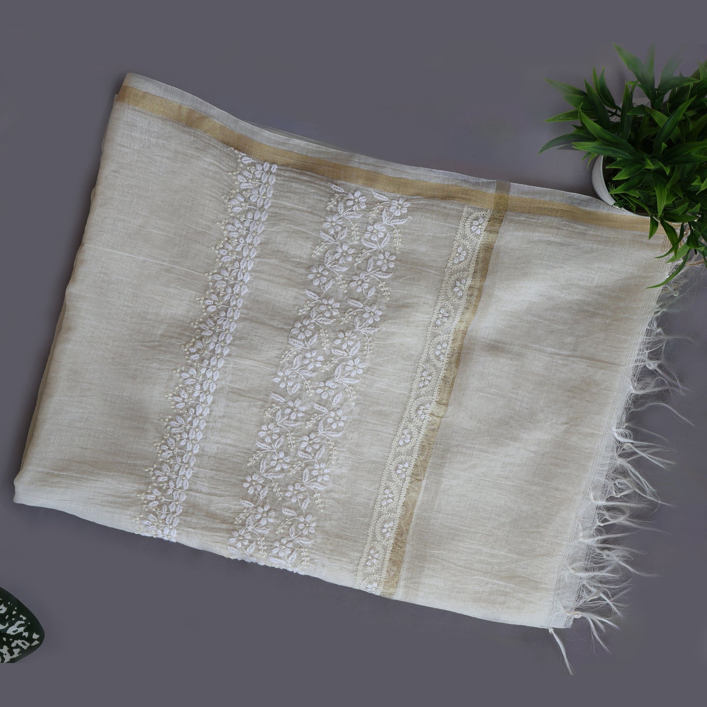 Chanderi Dupatta Hand Embroidery/ Chikankari