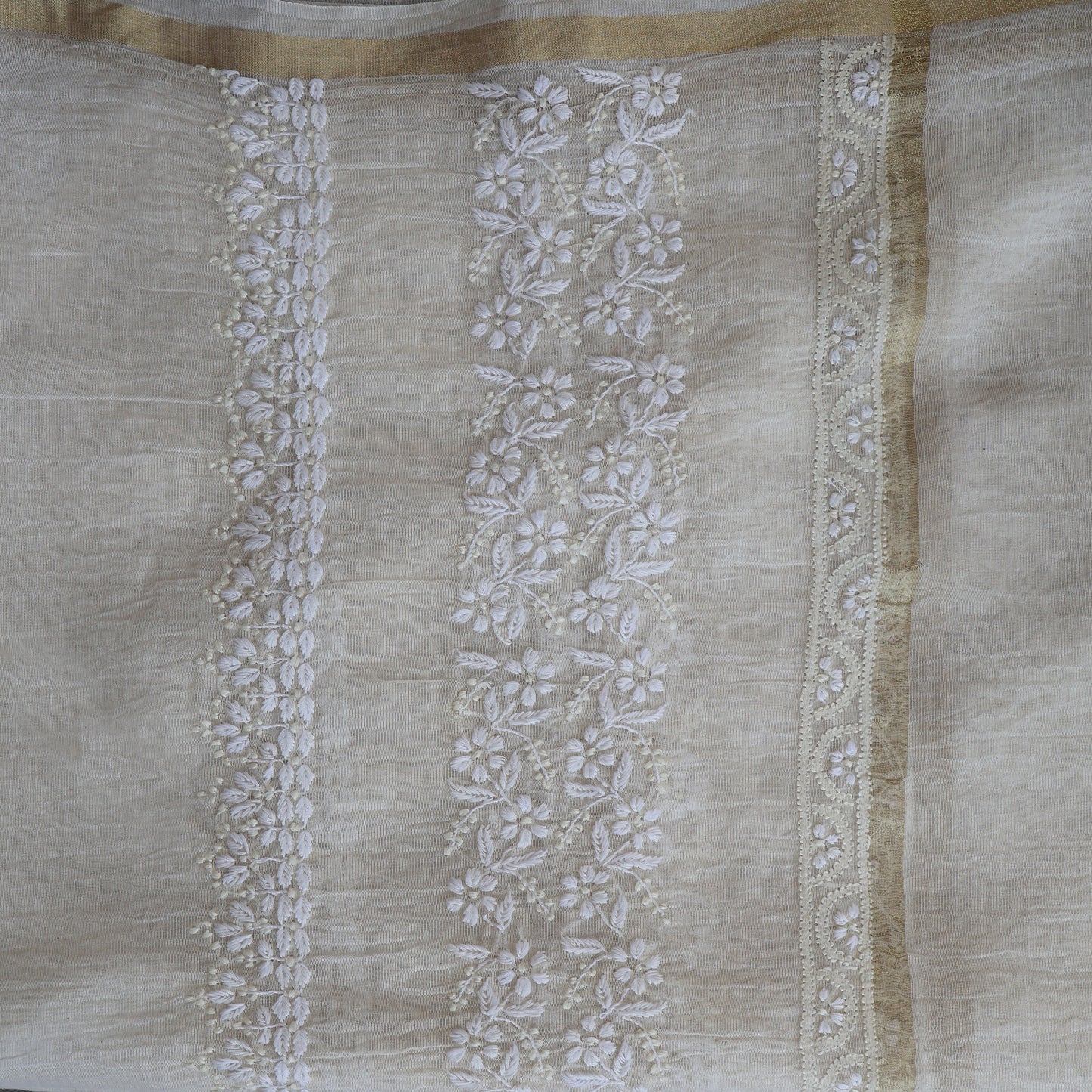 Chanderi Dupatta Hand Embroidery/ Chikankari