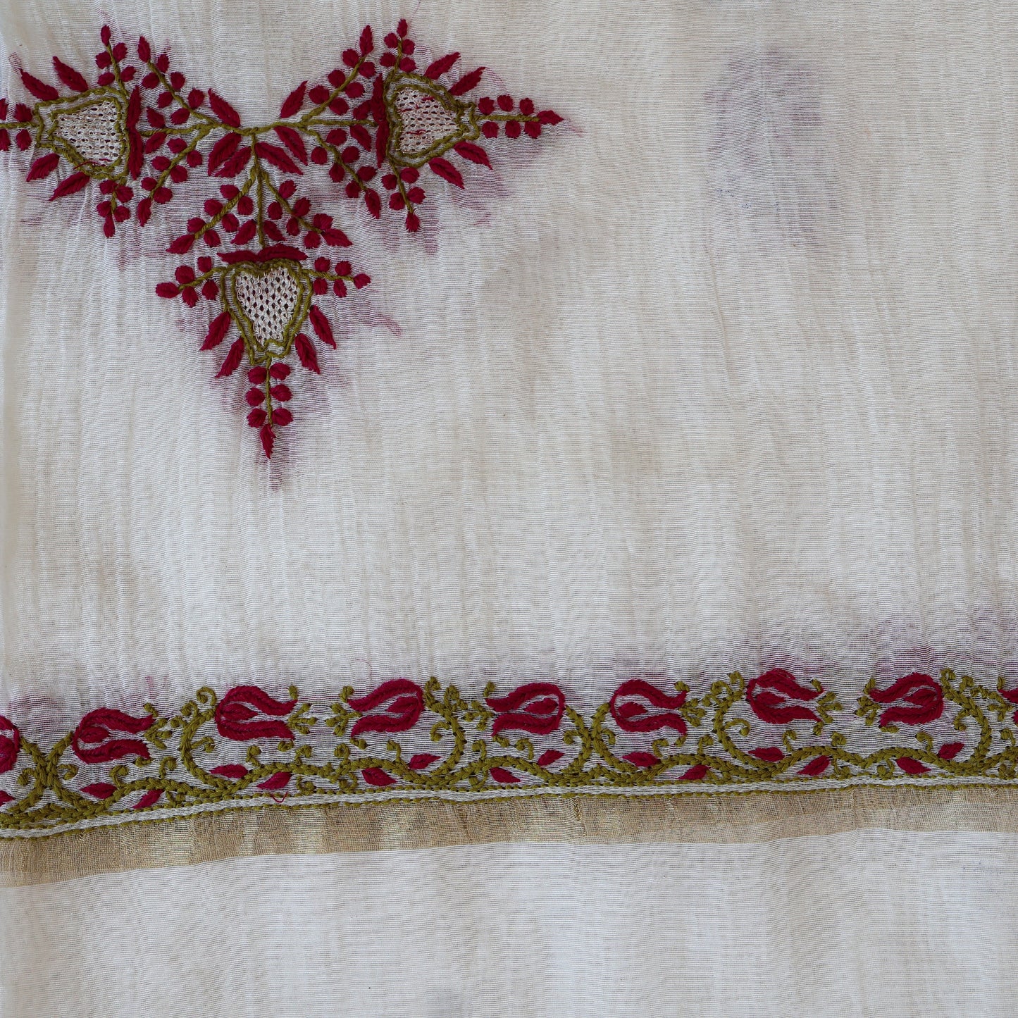 Chanderi Dupatta Hand Embroidery/ Chikankari with Jaali work