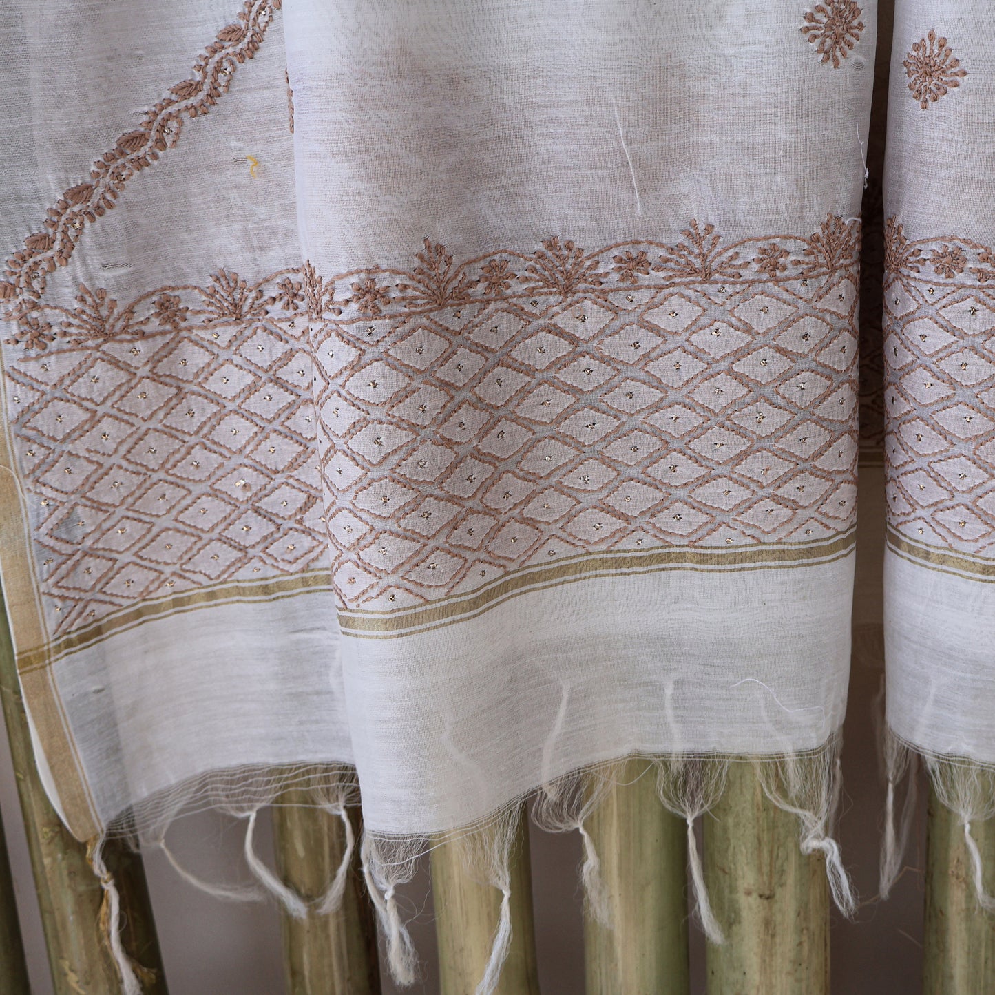 Chanderi Dupatta Hand Embroidery/ Chikankari with Mukaish work