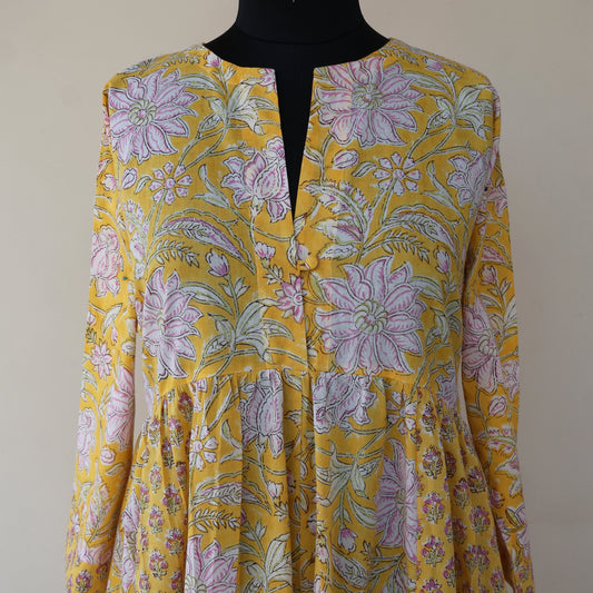 DEVIKA prt Block Printed Pure Cotton Women Long Flared Kurta Tunic Dress