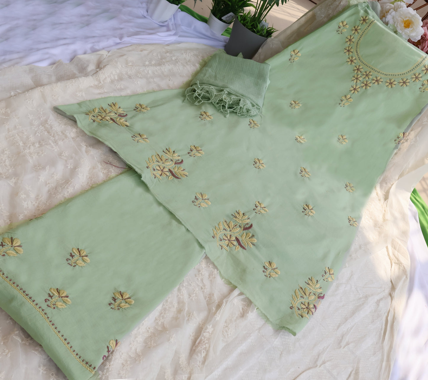 INAYA Pure Cotton Hand Embroidered/Chikankari Unstitched Kurta Set; Made to Order/ Customizable
