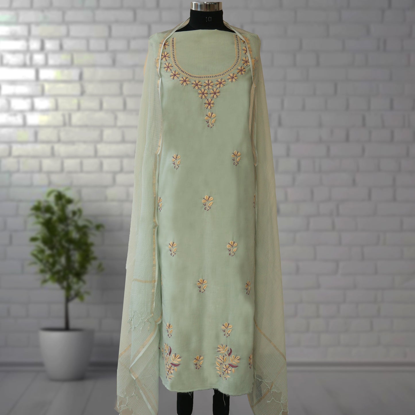INAYA Pure Cotton Hand Embroidered/Chikankari Unstitched Kurta Set; Made to Order/ Customizable