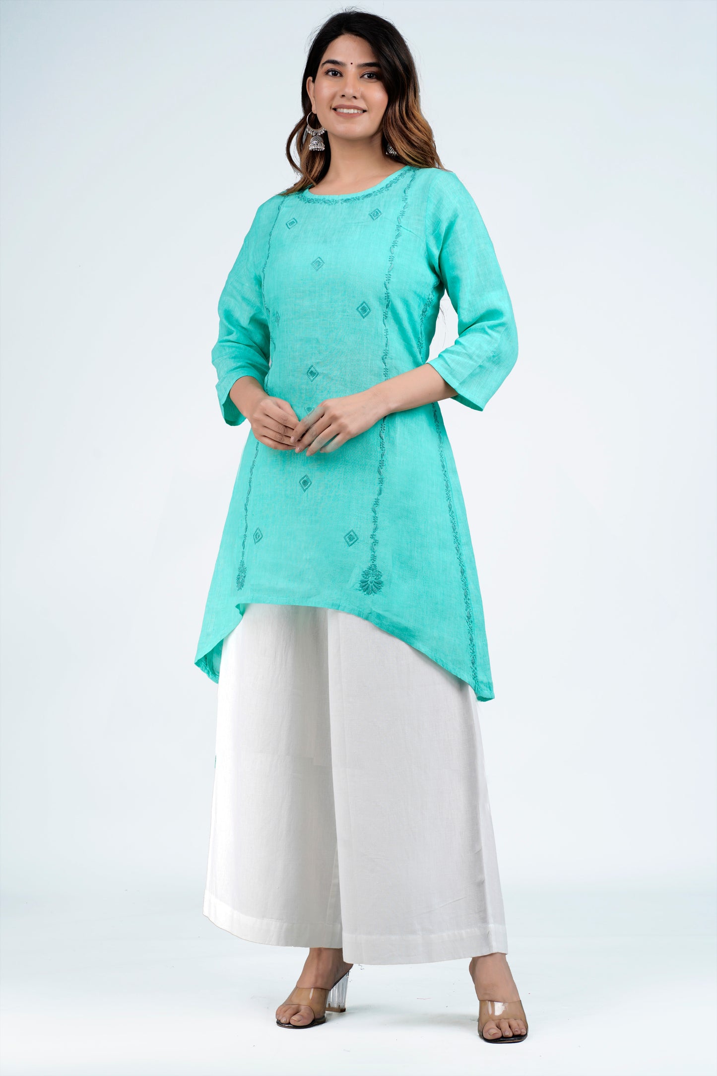 JUHI Linen-Cotton Hand Embroidered Tunic Kurti: Made to Order/Customizable