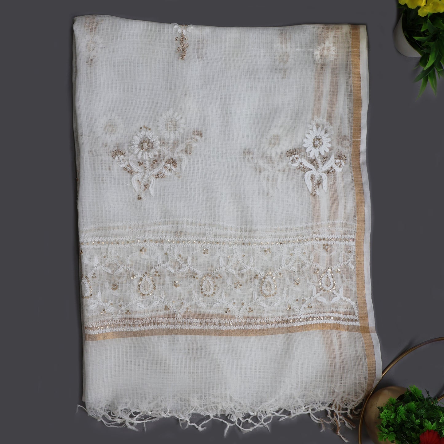 Kota Dupatta, Sequin work Hand Embroidery/Chikan work