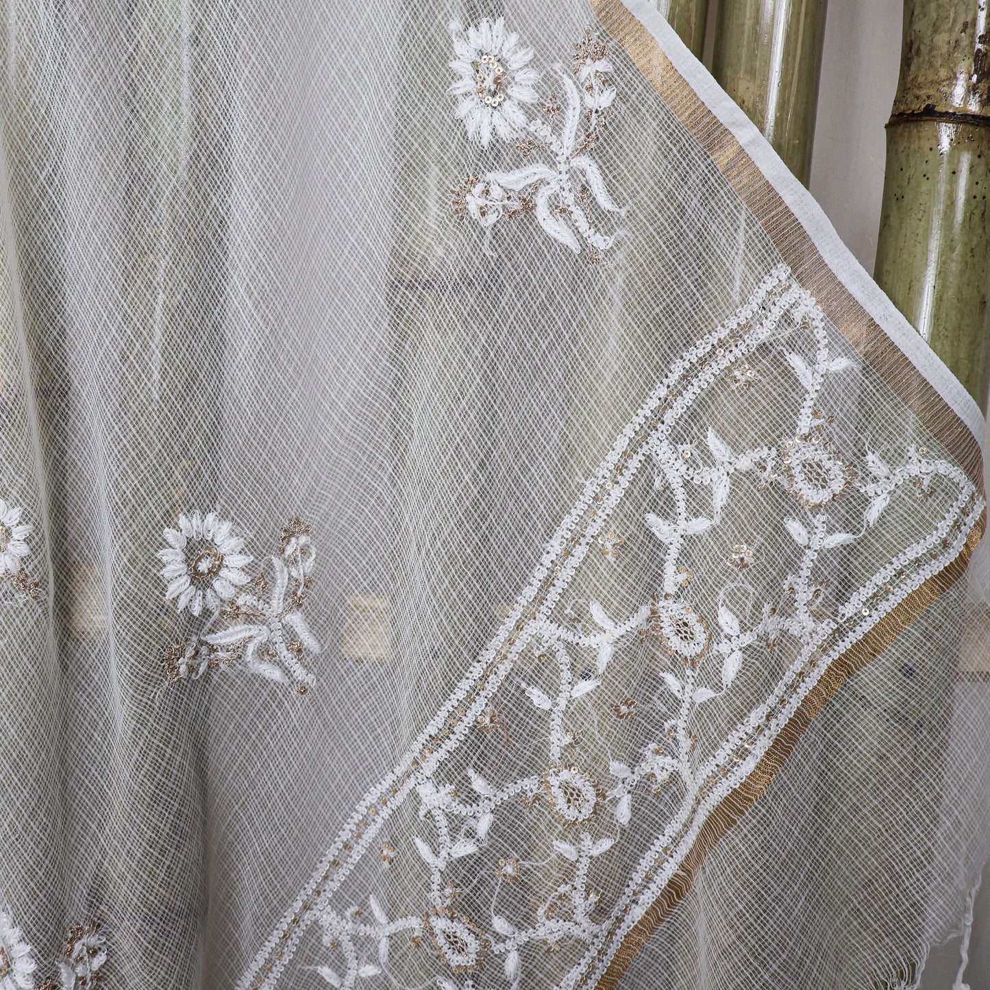 Kota Dupatta, Sequin work Hand Embroidery/Chikan work