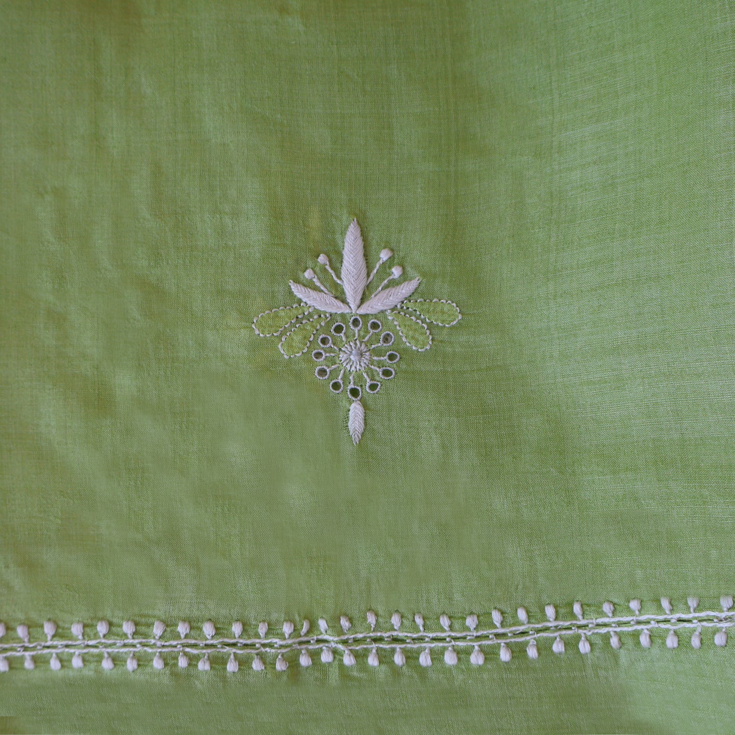 Silk Green Dupatta Hand Embroidered /Chikan work