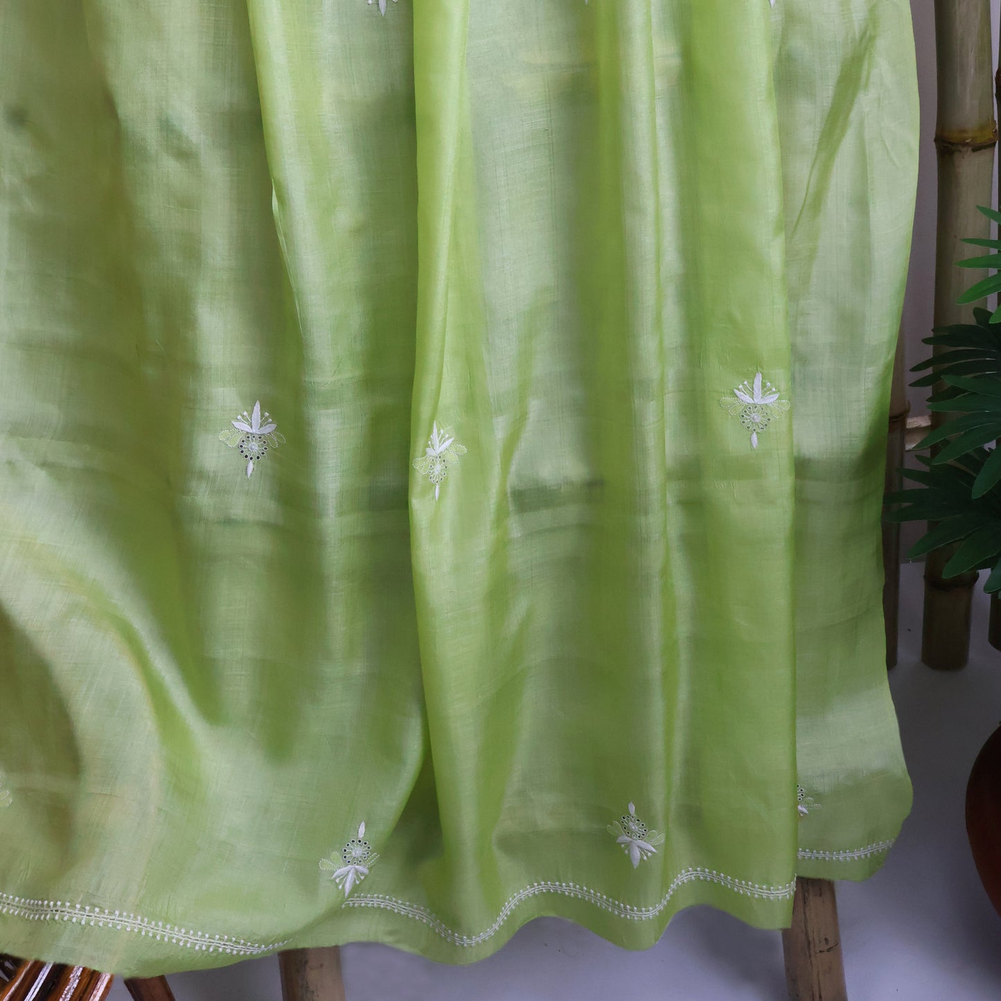 Silk Green Dupatta Hand Embroidered /Chikan work