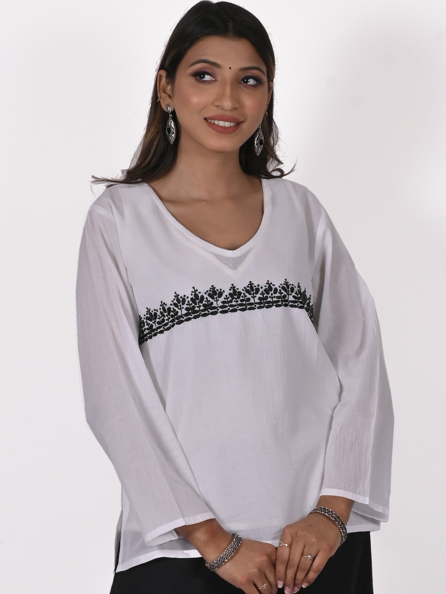 MANU Hand Embroidered Pure Cotton Short Tunic Top