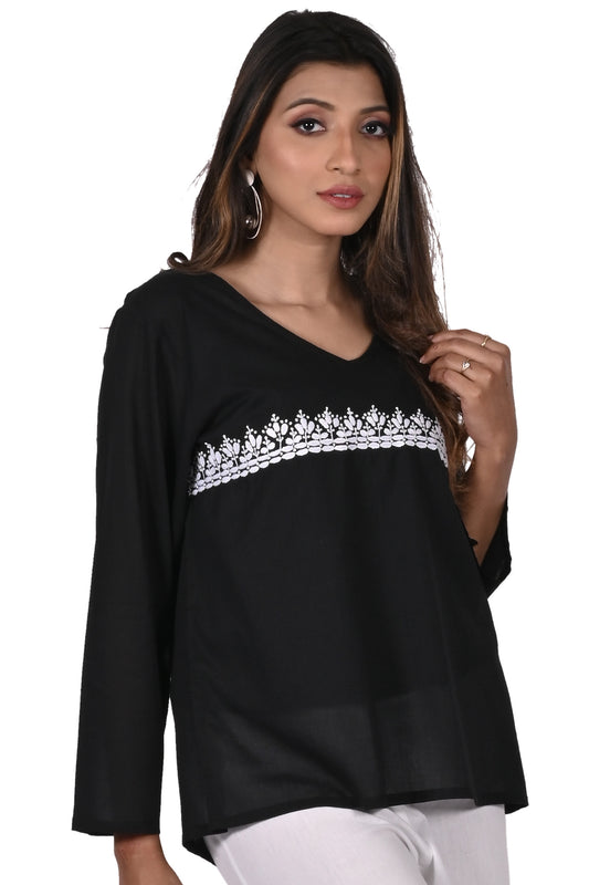 MANU Hand Embroidered Pure Cotton Short Tunic Top