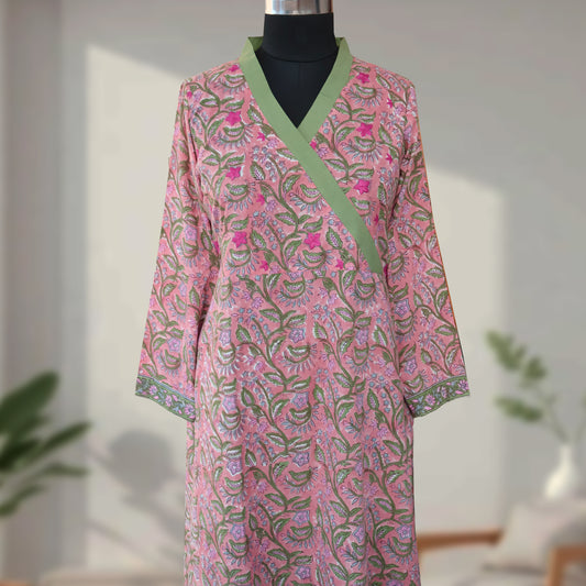 PARI Jaipuri Block Print with Hand Embroidered Kurta Dress and Pant