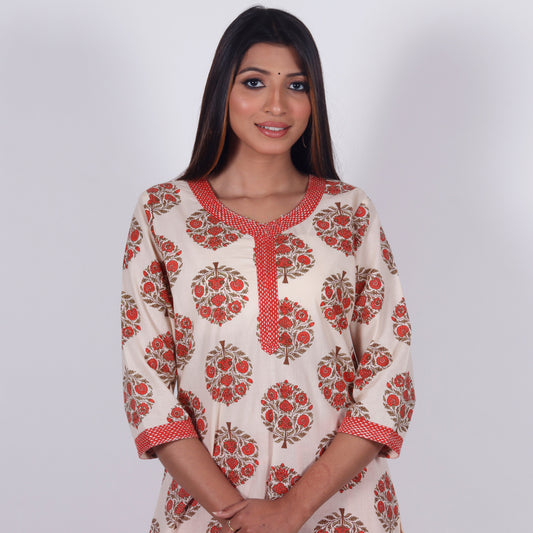 SAHELI-Hand Blocked Printed 100% Cotton Long Kurta : Made to Order