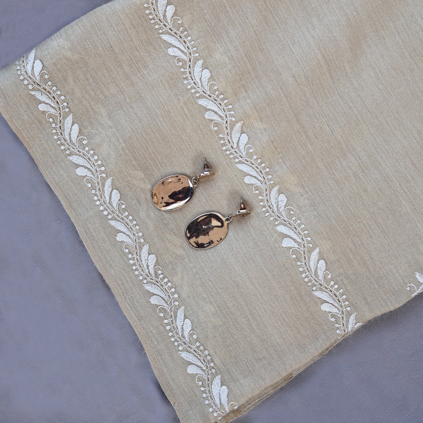 Silk Beige Dupatta Hand Embroidered /Chikan work