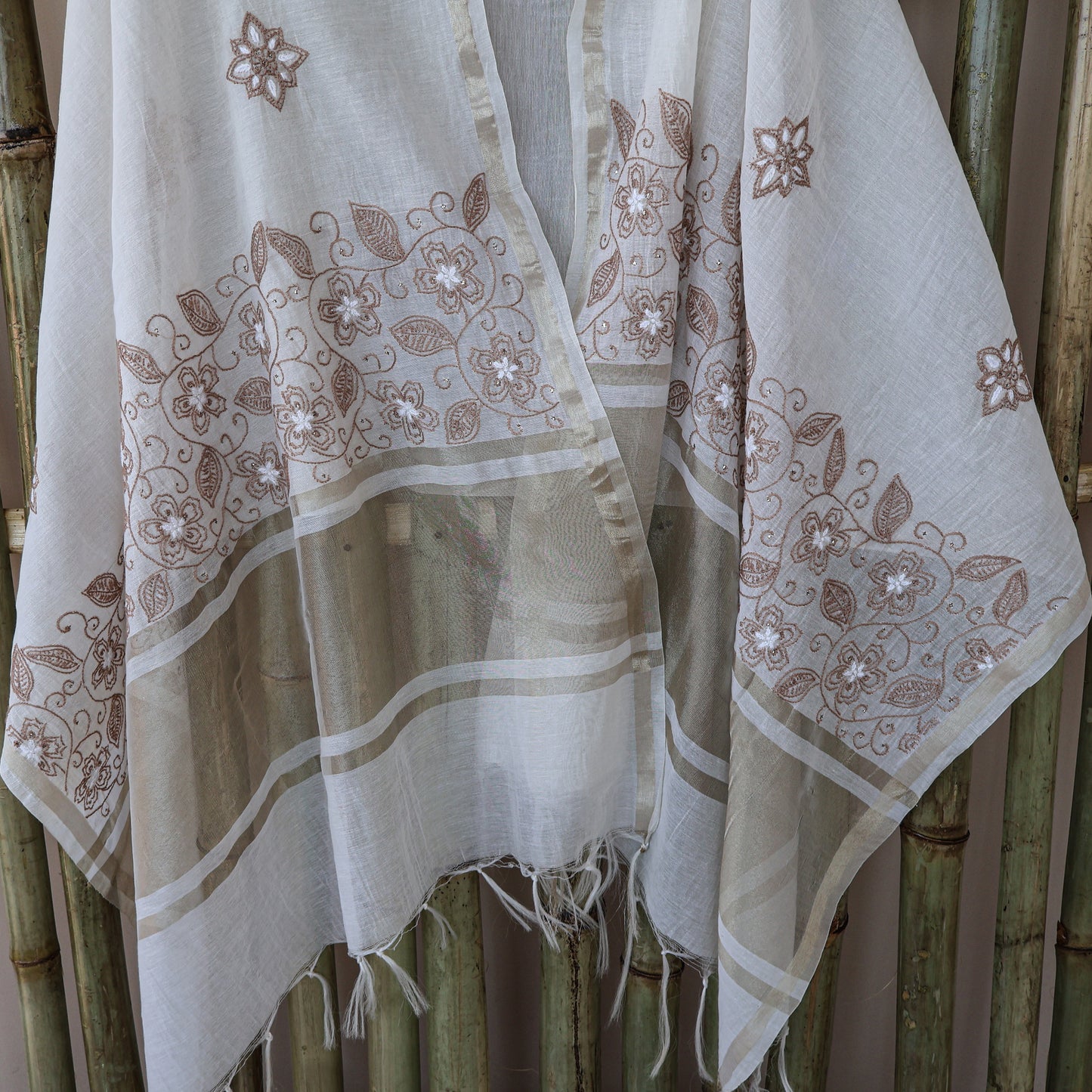 Chanderi Dupatta Hand Embroidery/ Chikankari