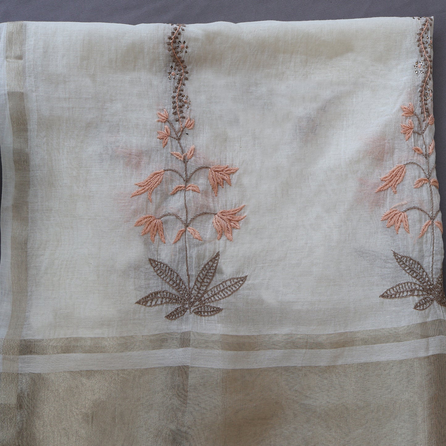 Chanderi Dupatta Hand Embroidery/ Chikankari with Mukaish work