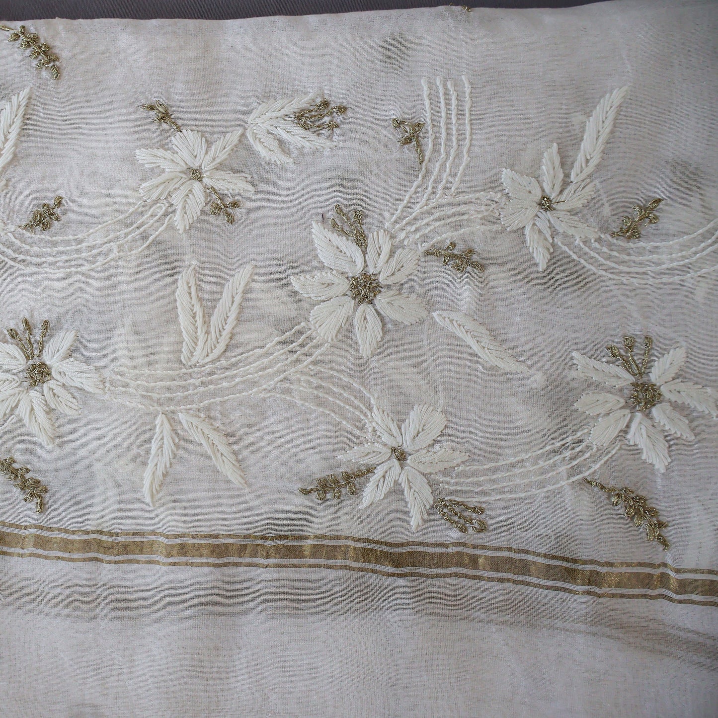 Chanderi Dupatta Hand Embroidery/ Chikankari with Zari work