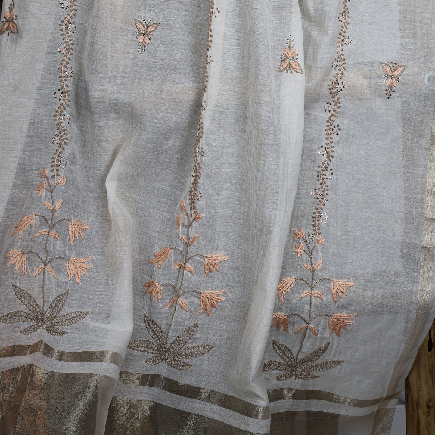 Chanderi Dupatta Hand Embroidery/ Chikankari with Mukaish work