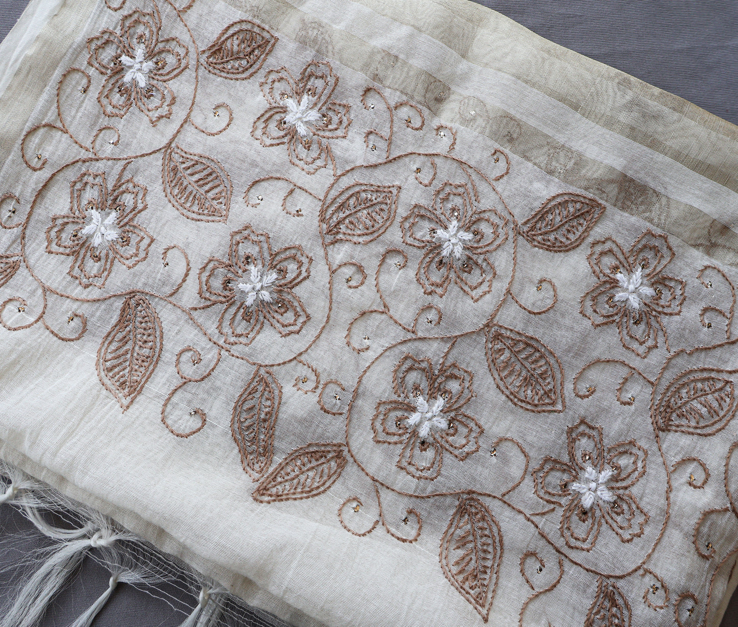 Chanderi Dupatta Hand Embroidery/ Chikankari