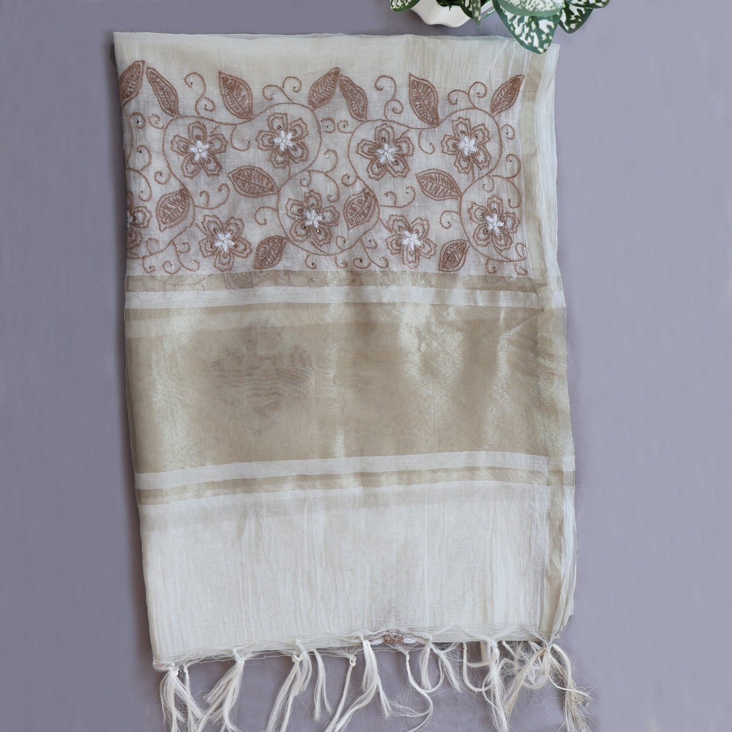 Chanderi Dupatta Hand Embroidery/ Chikankari