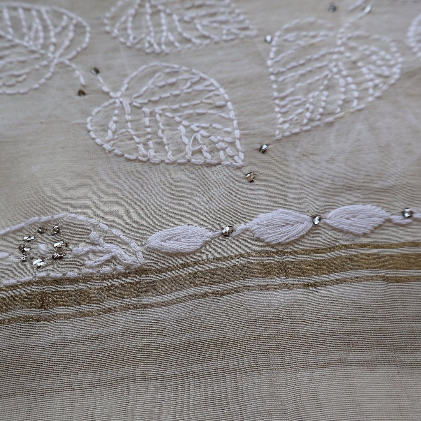 Chanderi Dupatta Hand Embroidery/ Chikankari with Mukaish work