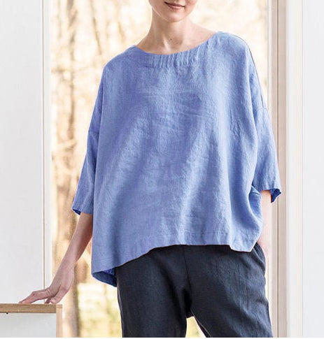 Gaia Linen-Cotton Drop shoulder Blouse Top