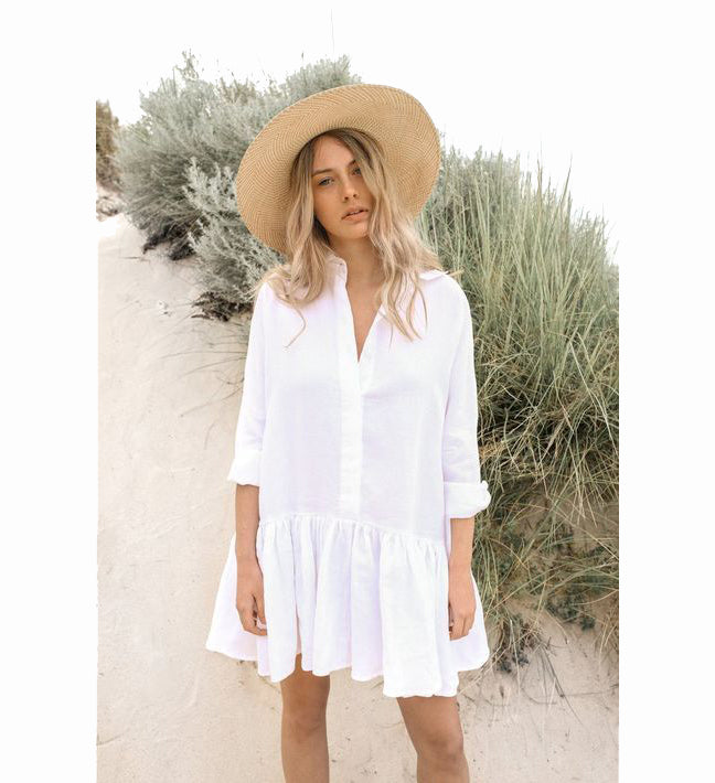 Brenda Linen Cotton Tiered Mini Dress