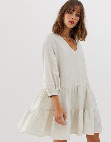 Brenda Linen Cotton Tiered Mini Dress