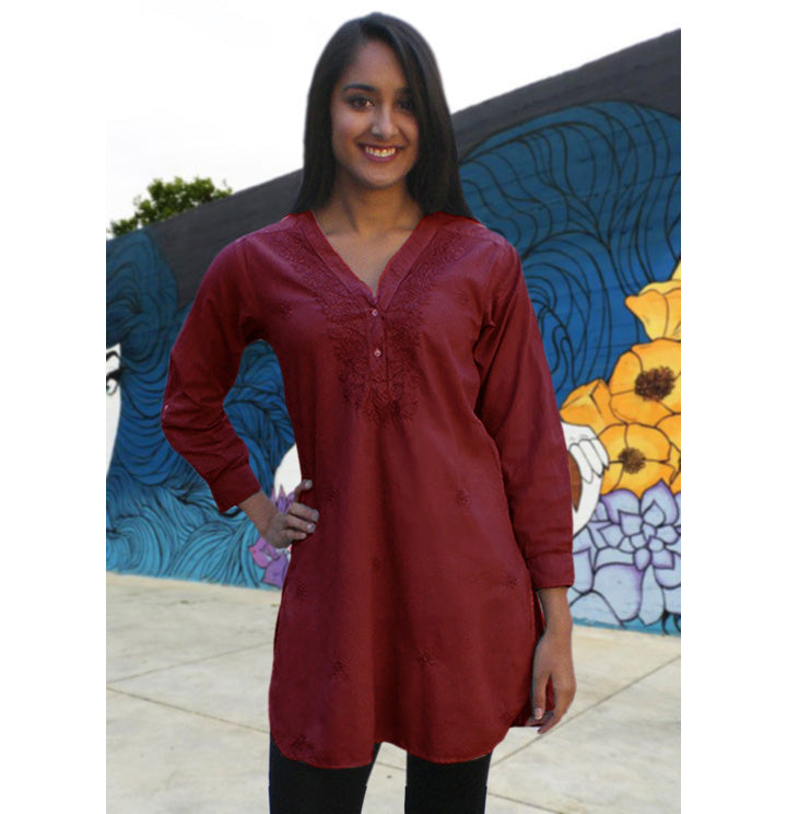 Uma Hand Embroidered Pure Cotton Shirt Tunic (Plus Sizes)