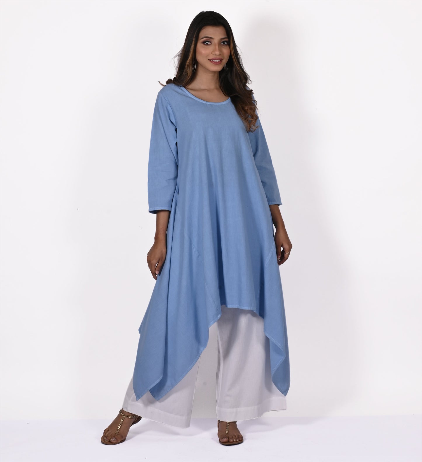 BINA Printed/Solid Pure Soft Cotton Uneven Hem Long Tunic Kurta Dress: Made to Order/Customizable