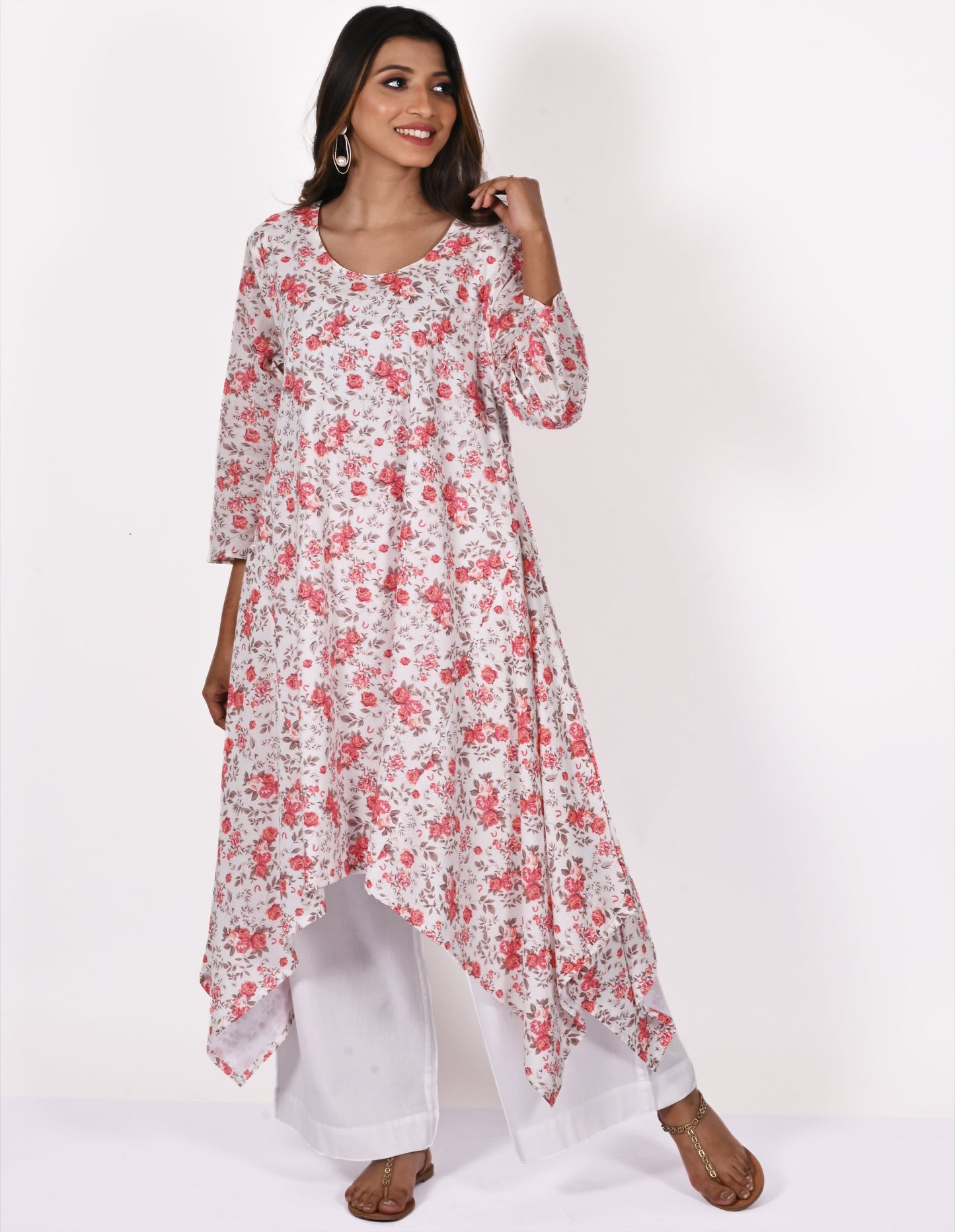 BINA Printed/Solid Pure Soft Cotton Uneven Hem Long Tunic Kurta Dress: Made to Order/Customizable