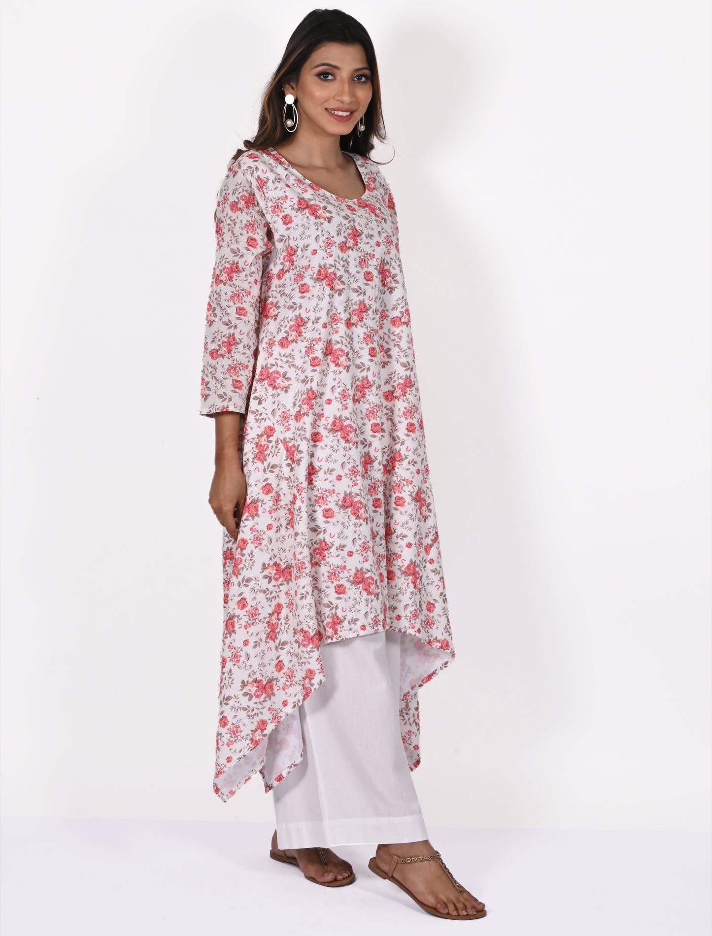 BINA Printed/Solid Pure Soft Cotton Uneven Hem Long Tunic Kurta Dress: Made to Order/Customizable